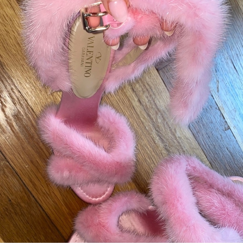 Valentino Garavani Mink Fur Ankle Strap Heels